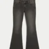 Ultra Low-Rise Washed Black Flare Jeans
