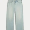 Ultra-niedrige Leibhöhe, hell gewaschen, Baggy-Jeans mit Schnallenverschluss hinten
