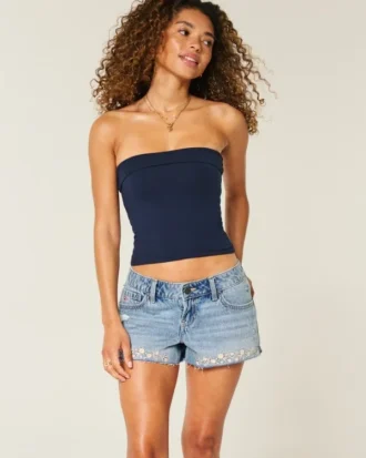 Ultra-niedrige Mini-Shorts aus besticktem Denim