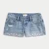 Ultra-niedrige Mini-Shorts aus besticktem Denim
