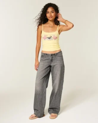 Ultra-niedrige Mini-Taille Graue Baggy-Jeans
