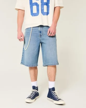 Unterhalb des Knies Medium Wash Super Baggy Denim Shorts